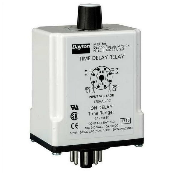 Dayton SinFunTimeDelayRelay, 24VAC/DC, 8Pins 24EP09