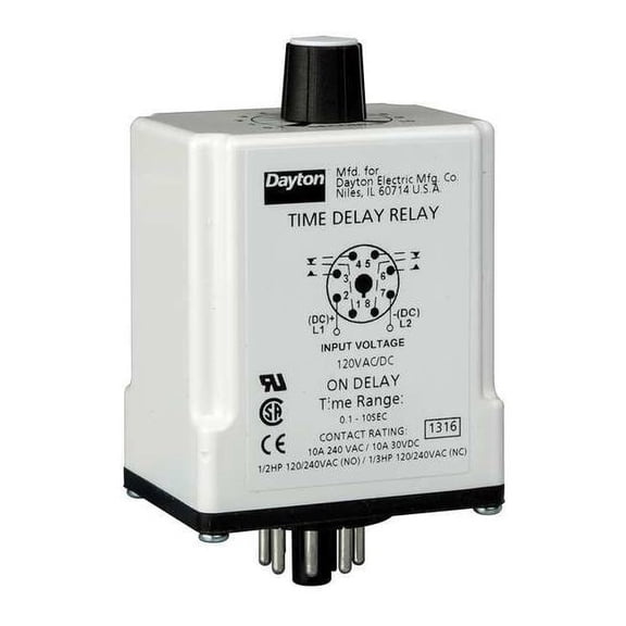 Single Function Time Delay Relay, Octal, On Delay, 1 Functions 24V AC/DC, DPDT
