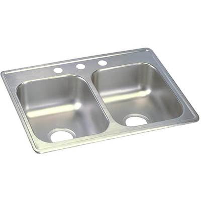 Dayton Stainless Steel D225190 25" x 19" x 6-5/16", Equal Double Bowl Top Mount Sink