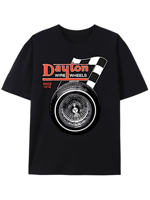 Dayton Wire Wheel Lowrider T-Shirt 338452 Interesting Men'S Short Sleeve Graphic T-Shirt Series Black PR