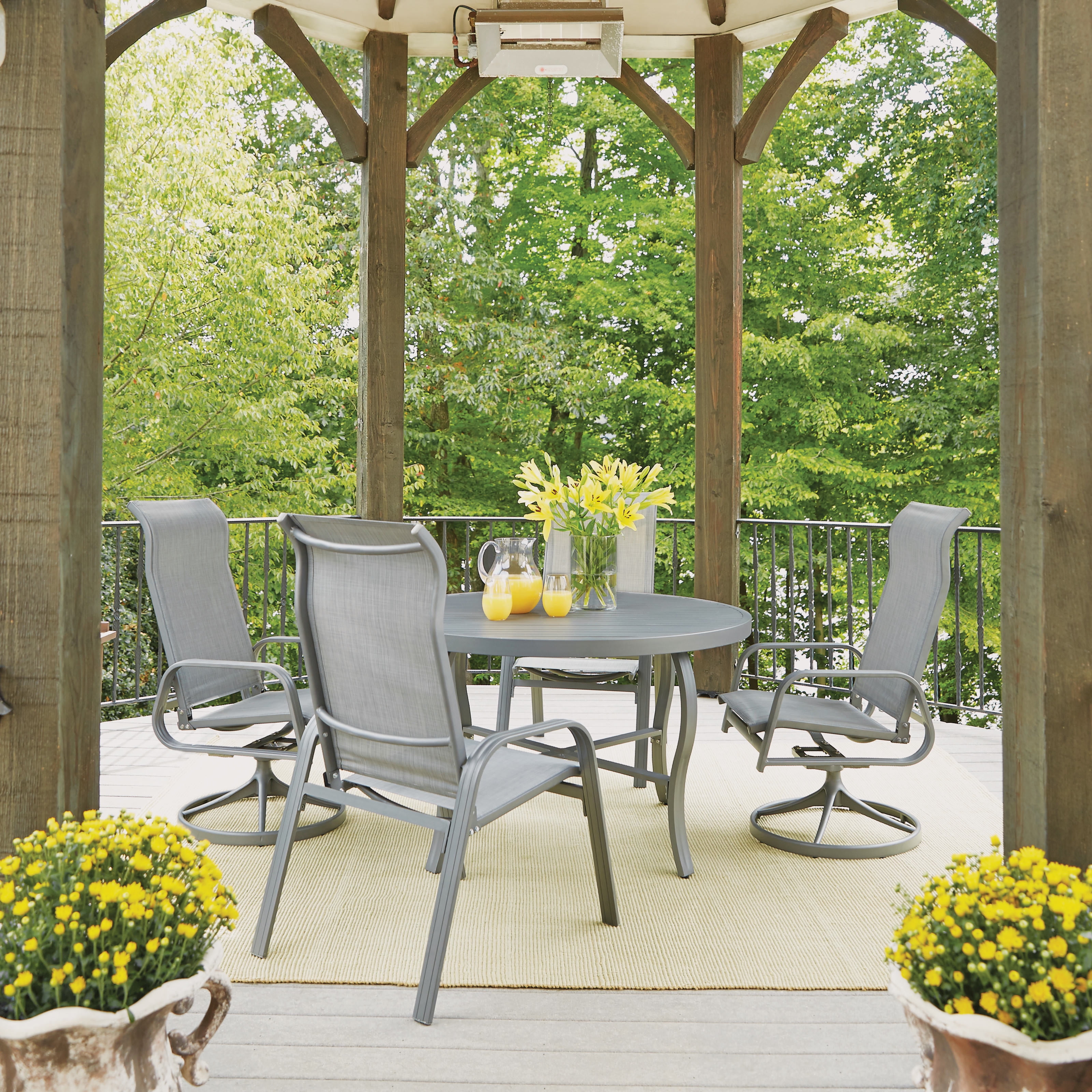 Daytona 5 Pc Round Outdoor Dining Table With 2 Swivel Rocking Chairs