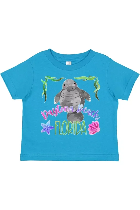 Daytona Beach Florida Cute Swimming Manatee Toddler T-Shirt Summer Kid TODDLER SHORT SLEEVE TEE BELLA CANVAS 3001T