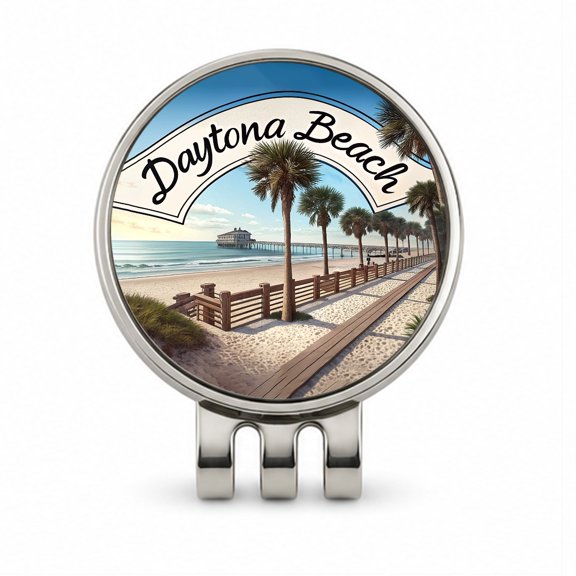 Daytona Beach, Florida FL Travel City State Stamp Golf Hat Clip with Removable Magnetic Ball Marker