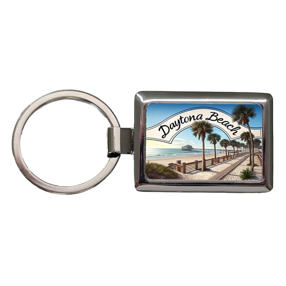 Daytona Beach, Florida FL Travel City State Stamp Metal Rectangle Keychain