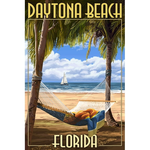 Daytona Beach, Florida, Palms and Hammock (9x12 Wall Art Print, Home Decor)