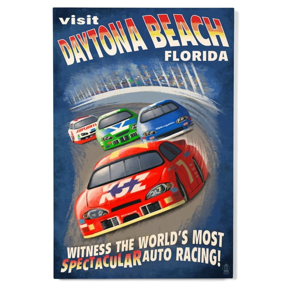 Daytona Beach, Florida, Racecar Scene Birch Wood Wall Sign (12x18 Rustic Home Decor, Ready to Hang Art)