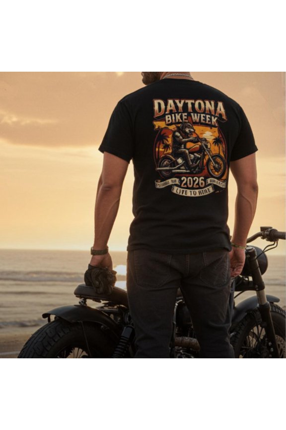 Daytona Bike Week 2026 Wolf Rider Graphic T-Shirt for Motorcycle Rally Enthusiasts