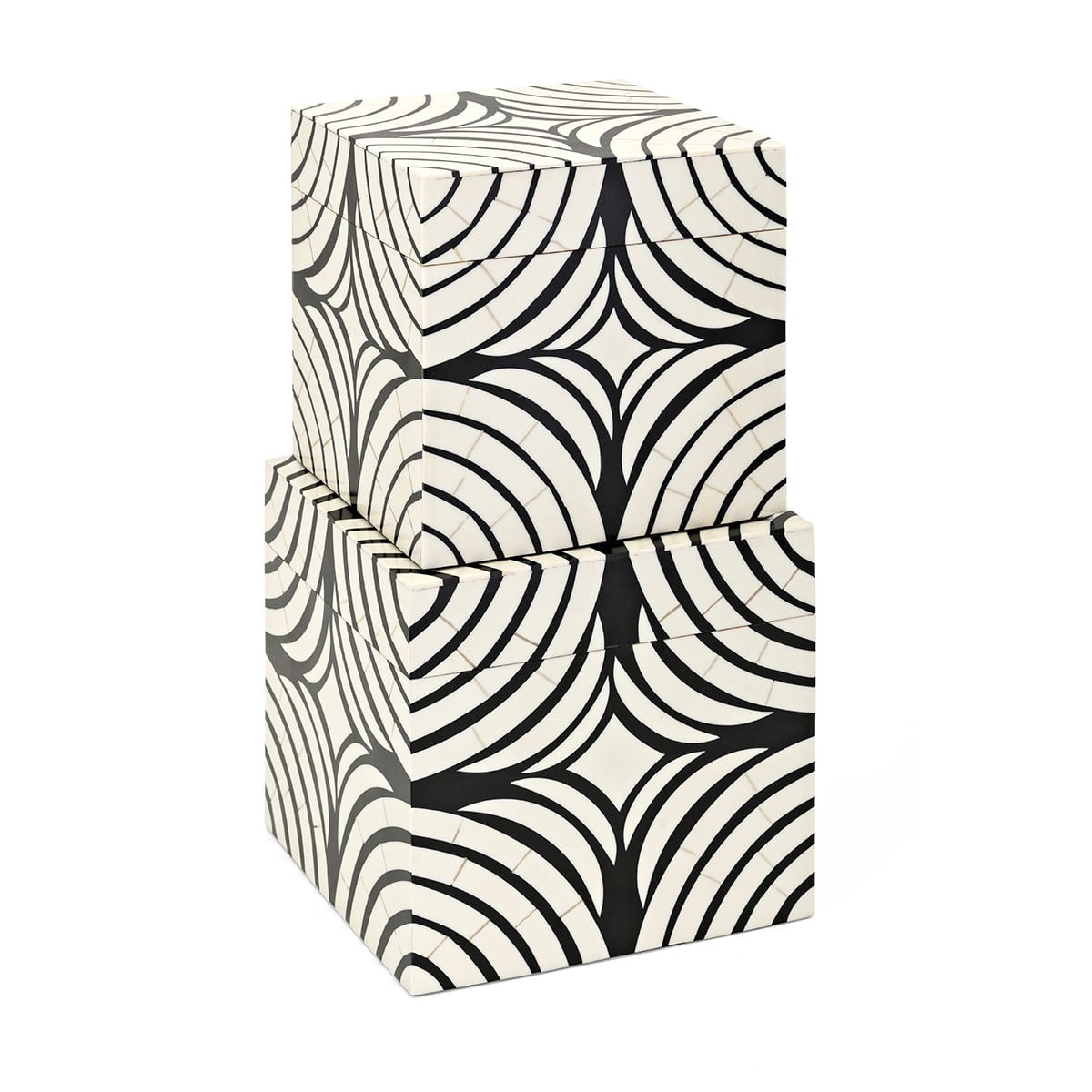 Black and White Geometric Pattern Stackable Lidded Storage Boxes, Set of 2