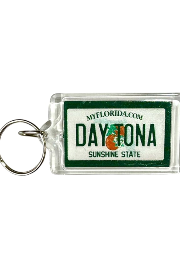 Daytona Florida License Plate Acrylic Rectangular Souvenir Keychain 2.5" X 1.5"