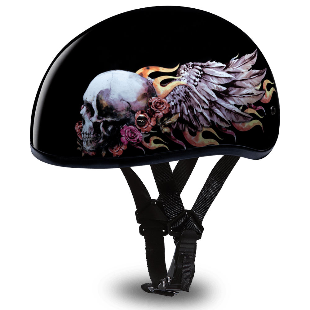 Daytona Helmets D6-SKW Skull Cap with Skull Wings Half Face Helmet Black
