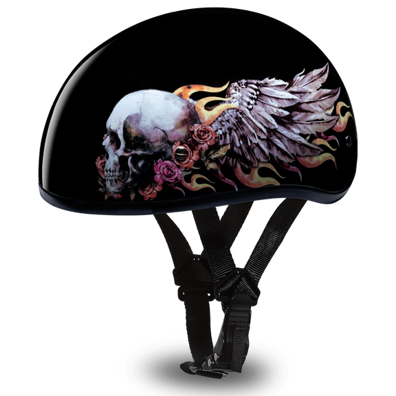 Daytona HELMETS Motorcycle Half Helmet Skull Cap- Skull Wings 100% DOT Approved