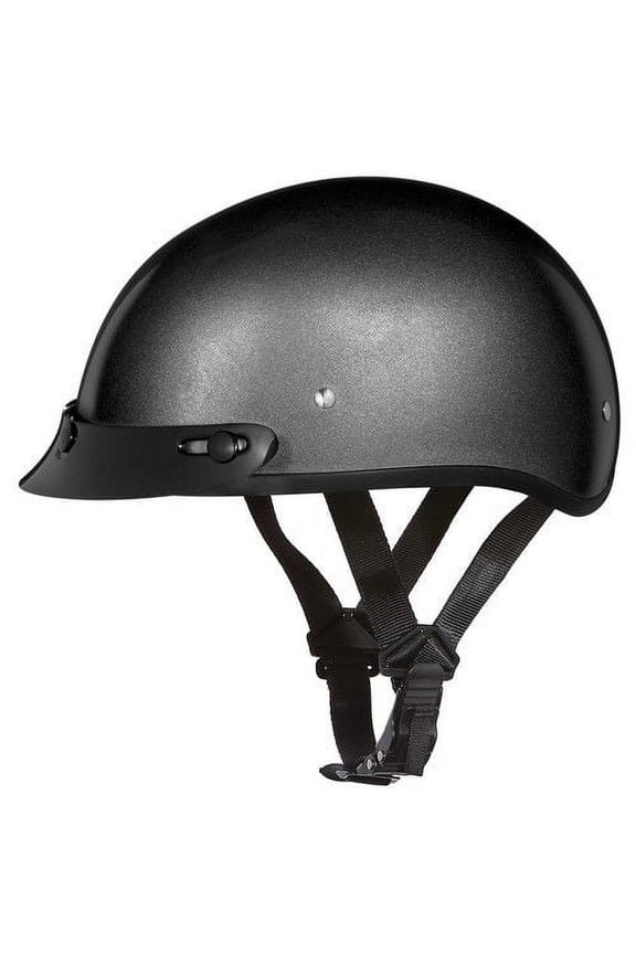 D1-GM ‘Skull Cap'  Metal Grey Metallic Half Face Helmet with Visor  Metal