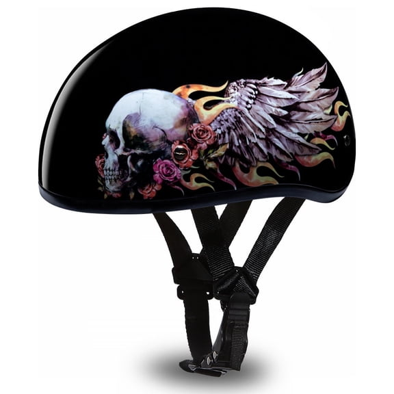 Daytona Helmets D6-SKW ‘Skull Cap’ with Skull Wings Half Face Helmet Black