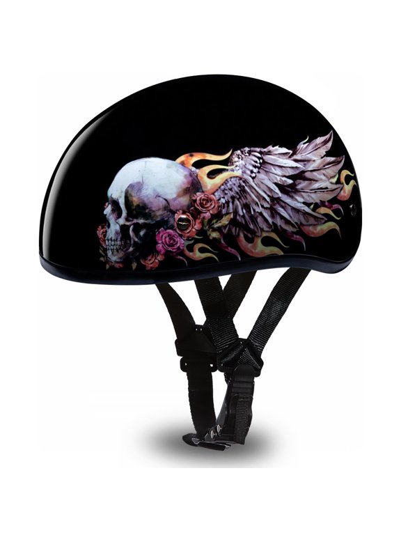 Daytona Helmets D6-SKW ‘Skull Cap’ with Skull Wings Half Face Helmet Black
