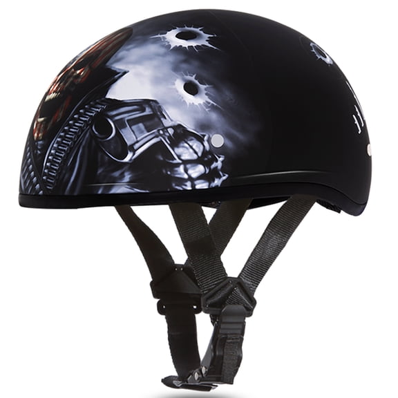Daytona Helmets Half Helmet Skull Cap, Large, Dull Black, Come Get 'Em