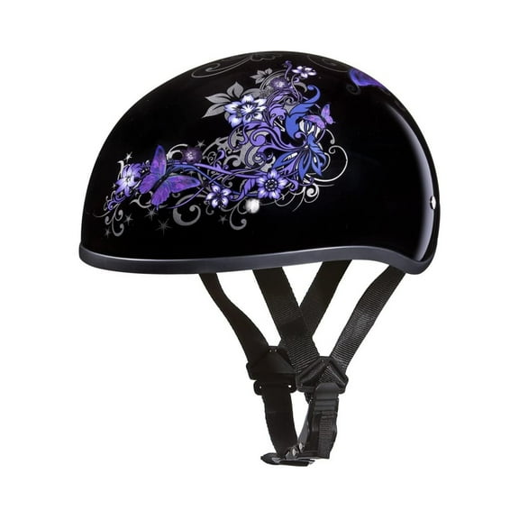 Daytona Helmets Half Helmet Skull Cap, Large, Gloss Black, Butterfly