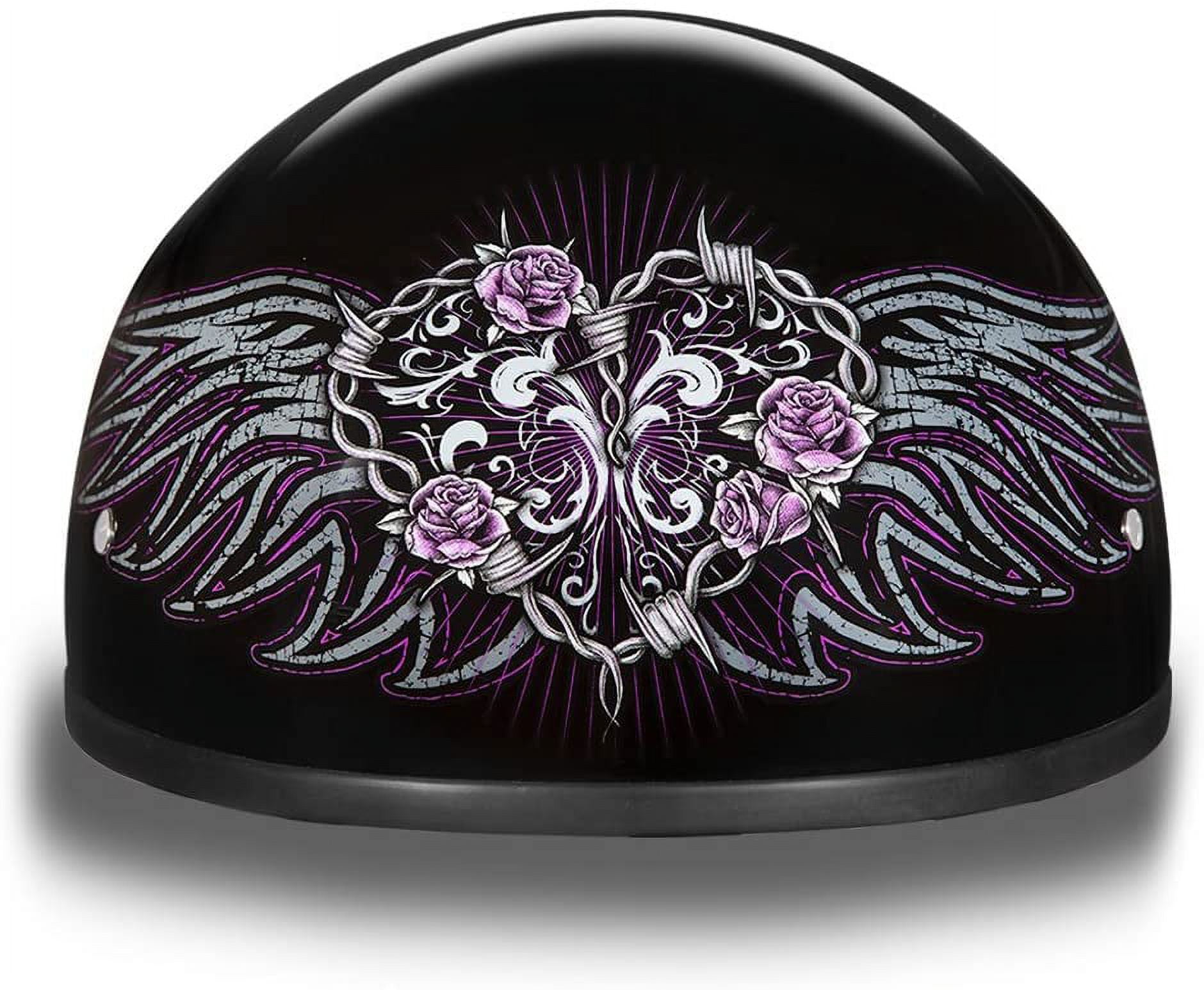 Daytona Helmets Hi-Gloss Black, Barbed Wire Heart Motorcycle Half Helmet Skull Cap- Graphics 100% DOT Approved 2XL