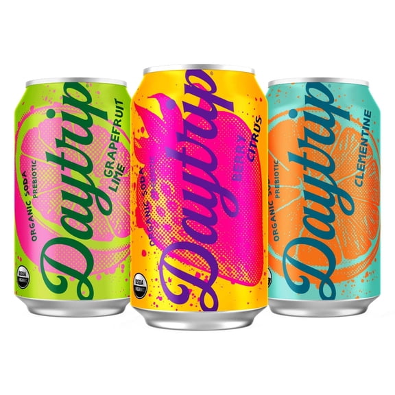 Daytrip Organic Prebiotic Soda Fruit Variety Pack, 6g Fiber, Elderberry & 100% DV Vitamin C, 12 fl oz (Pack of 12)