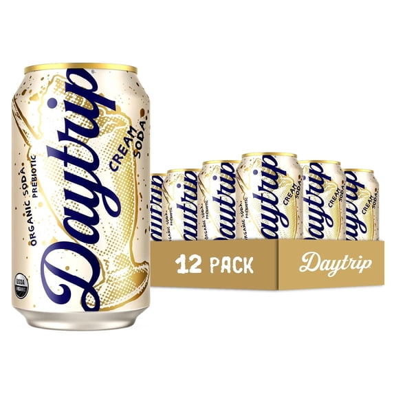 Daytrip Organic Prebiotic Soda, Cream Soda, 6g Fiber & 100% DV Vitamin C, 12 fl oz (Pack of 12)