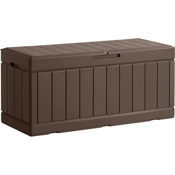 Dayup Large Resin Deck Box Waterproof Outdoor Storage with Padlock Indoor Outdoor Organization and Storage Container for Patio Furniture Cushions, Pool Toys, Garden Tools (Dark Brown) - 85 Gallon