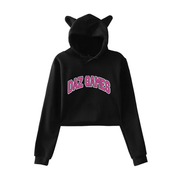 Daz Games Cat Ear Hoodie Women Long Sleeve Pullover Casual Streetwear Crop Tops