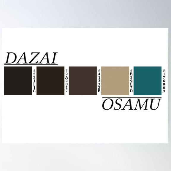 Dazai Osamu Color Palette W/Hex Poster Wall Art, Modern Wall Decor For Living Room Bedroom, 12x18 UNFRAMED