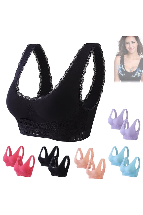2 PC Woemns Sports Bra Lace Trim Crossover Tank Bra Vest Breathable Comfortable Cotton Underwear for Women,Black,XL