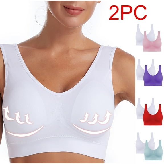 Dazajoo 2 PCs Sports Bras for Women,U Back Padded Medium Support Wireless Yoga Workout Longline Sports Bra Womens Solid Color Easy Care Underwear,Red,XXL