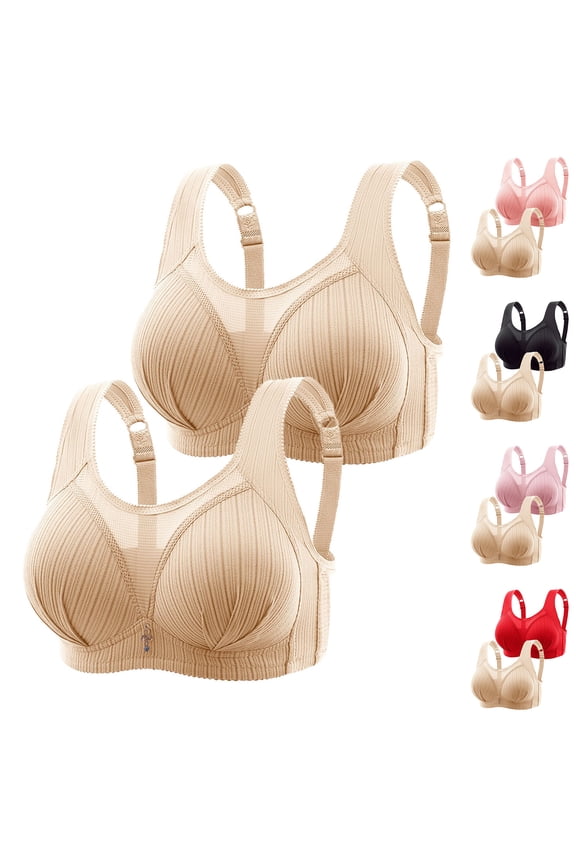 2 PCs Women's Seamless Wireless Bra Push Up Comfort Bralettes Soft No Underwire Full Coverage T-Shirt Bra for Older Women,Red,XXXL