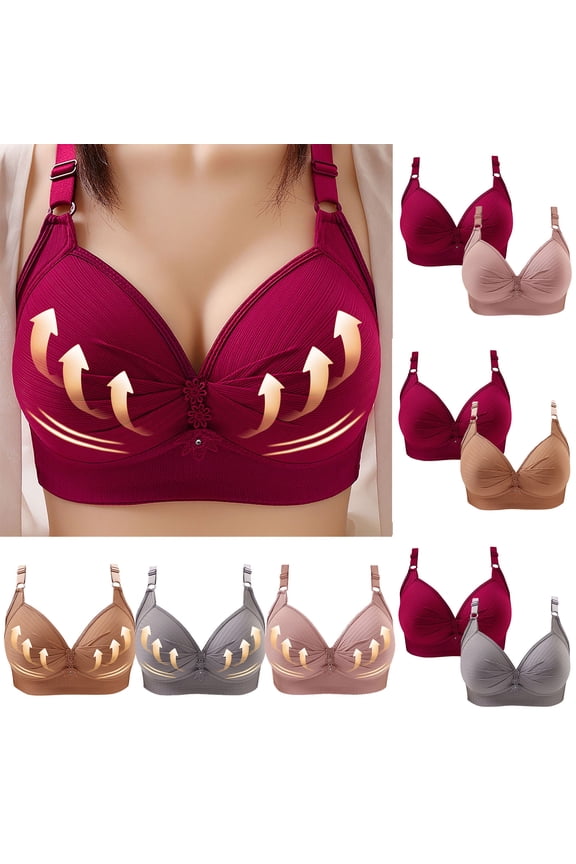 2 Pack Plus Size Push Up Bras for Women Hide Back Fat Smoothing Bra Underwire Support Bras Comfy Soft Everyday Underwear,Pink,46/105BC