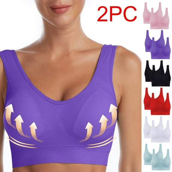 Dazajoo 2 Pack Women's Comfort Workout Sports Bra Low-Impact Activity Sleep Bras Lightweight Soft Solid Color Yoga Underwear for Women,Purple,S