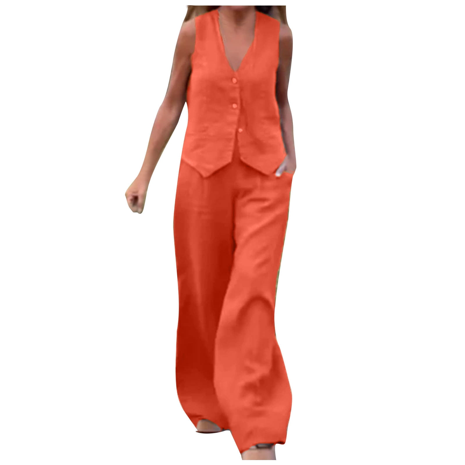 Dazajoo 2 Piece Cotton Linen Sets for Women Summer Button Down ...
