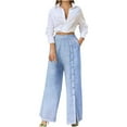 thumbnail image 1 of Dazajoo 2 Piece Cotton Linen Sets for Women Summer Long Sleeve Deep V Neck Tops and Button Down Long Pants Outfits 2024 Womens Fashion Solid Color Lounge Suits,Blue,L, 1 of 6