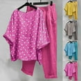 thumbnail image 1 of Dazajoo 2 Piece Linen Set for Women Long Pants Baggy Loose Cotton Linen 3/4 Sleeve Tops Plus Size Summer Outfits Casual Sets Todays,Blue,XXL, 1 of 9