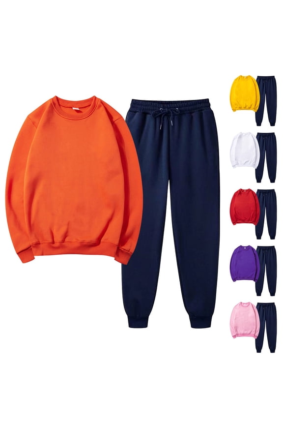 2 Piece Outfits for Women Long Sleeve Casual Sweatsuit Oversized Crewneck Pullover Top and Drawstring Waist Pants Tracksuit 2025 Womens Matching Lounge Set,Orange,XXXL