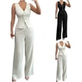 thumbnail image 1 of Dazajoo 2 Piece Work Sets for Women Button Blazer Vest and High Waisted Wide Leg Pants Sets Business Casual Office Outfit Black,S, 1 of 8