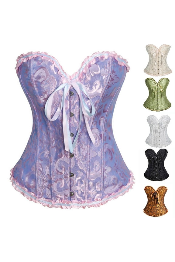 2024 Women's Plus Size Renaissance Corset Lace Up Boned Overbust Gothic Shapewear Waist Cincher Corset Bustier Lingerie Hourglass Bodyshaper Top,White,XL