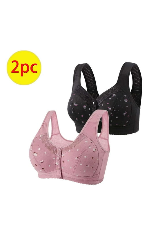 2PC Womens Front Closure Wireless Bra,Easy Close Full Coverage Bras for Women Elastic Push Up Brassiere No Underwire Comfort Sleep Lingerie Everyday Underwear,Hot Pink,XXXL