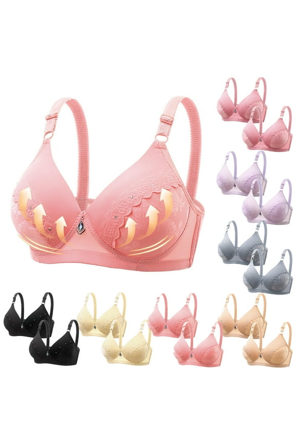 2PC Womens Push Up Everyday Bras Comfortable Wireless Bralettes V Neck Seamless Bra Smooth Brassiere Wire Free Basic Bras for Women,Gray,40/90