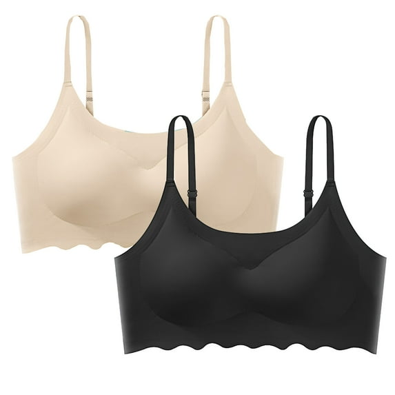 Dazajoo 2PC Womens Sleep Bras Comfortable Lightweight Soft No Underwire Underwear Womens Smooth Breathe Solid Color Sleepwear Bralettes,Multicolor,L