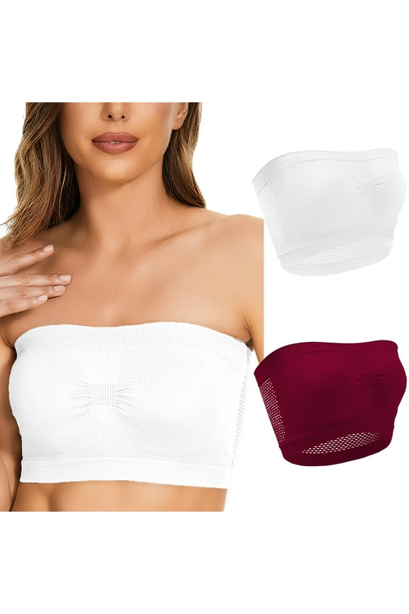 2Pc Women's Unlined Strapless Bra for Plus Size Minimizer Seamless Underwire Large Bust Bandeau for Women,Wine,XXXXL