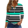 thumbnail image 1 of Dazajoo 3/4 Sleeve Henley Shirts for Women Colorful Striped V Neck Tops 2024 Fall Womens Loose Fit Casual Colorblock Blouses,Green,XXL, 1 of 5