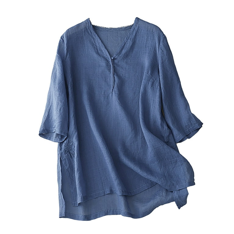 Casual 3/4 sleeve Bell-sleeve Solid Color Plus size Tops Casual 3/4 sleeve Bell-sleeve Solid Color Plus size Tops