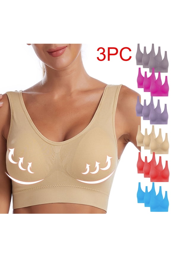 3 PC Front Button Push Up Bras for Women Comfortable Soft Full Coverage Sport Underwear 2025 Womens Lightweight Breathable Convenient Everyday Bra,Hot Pink,L