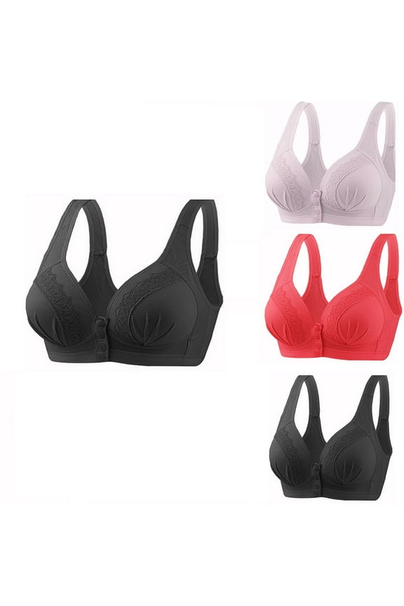 3 PC Wireless Back Smoothing Bras No Underwire Full Coverage Comfortable Padded Bra Hide Back Fat Front Button Clouse Convenient Underwear for Women 2025,Black,XXL