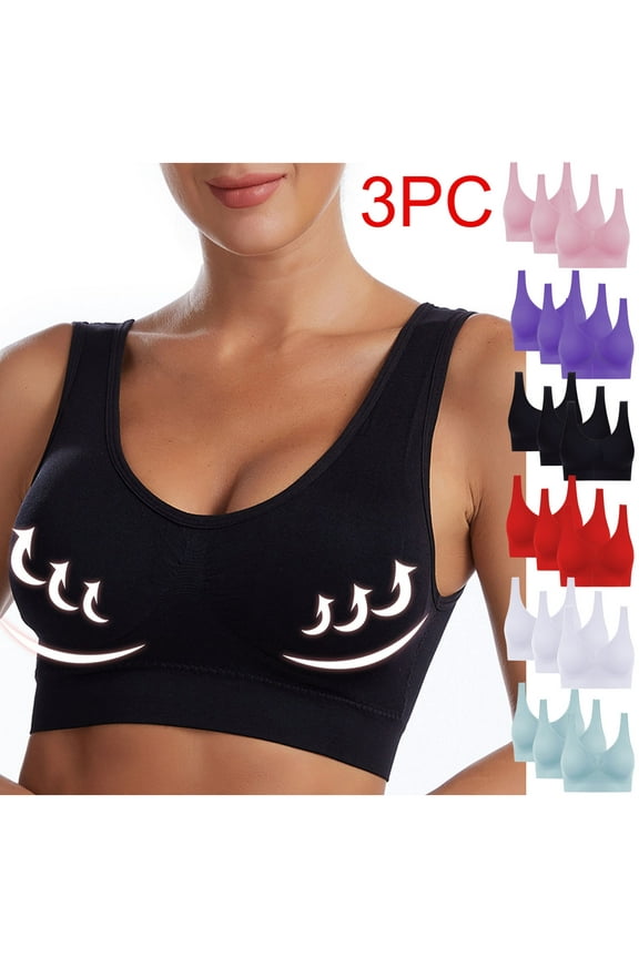 3 PCs Front Button Push Up Bras for Women Comfortable Soft Full Coverage Sport Underwear 2024 Womens Lightweight Breathable Convenient Everyday Bra,Pink,XXL