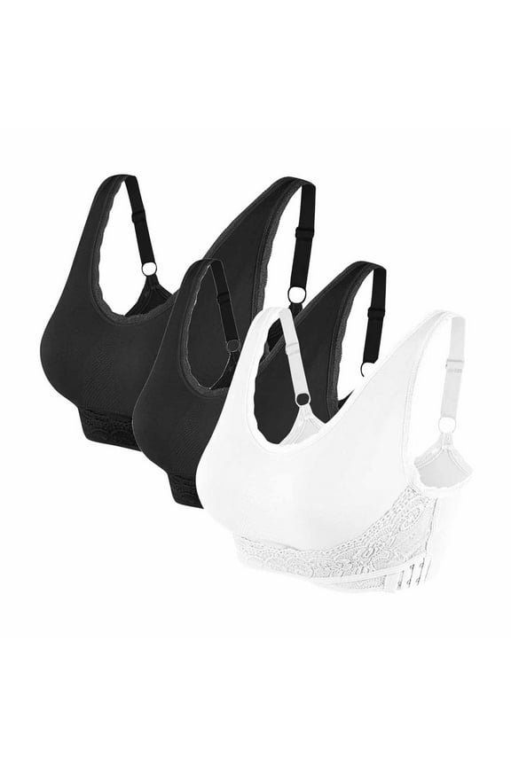 3PCs Push Up Bras for Women Lace Side Buckle Beautiful Back Underwear Thin Yoga Breathable Daily Bra Womens No Underwire Everyday Underwear,Multicolor,M