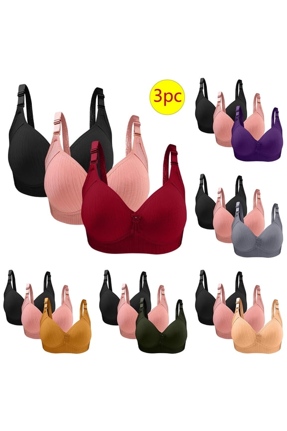 3PCs Women Plus Size Bras No Underwire Push Up Pullover Bras Full Coverage Bralettes Wireless Lightweight Soft Everyday Underwear for Women 2024,Gray,44/100