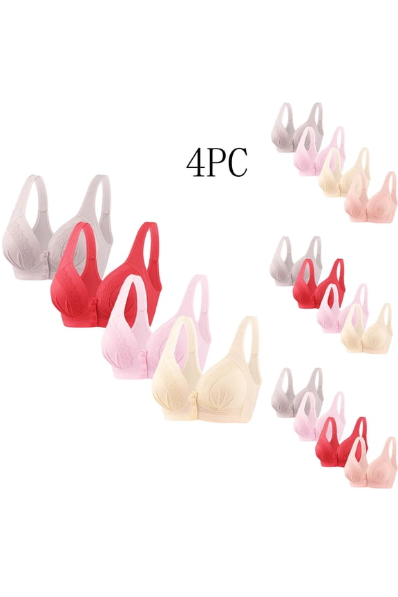 4 Pack Women's Plus Size Full Coverage Front Closure Posture Back Unpadded Wireless Double Support Minimizer Bra Soft Lightweight Breathable Everyday Bras for Women,Khaki,XXXL
