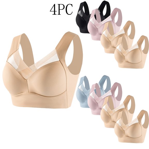 Dazajoo 4 Pack Women's Wireless Plus Size Lace Bra Full Coverage Unlined Minimizer Bra Comfort Lightweight Everyday Underwear Prime Today,Black,XXXL